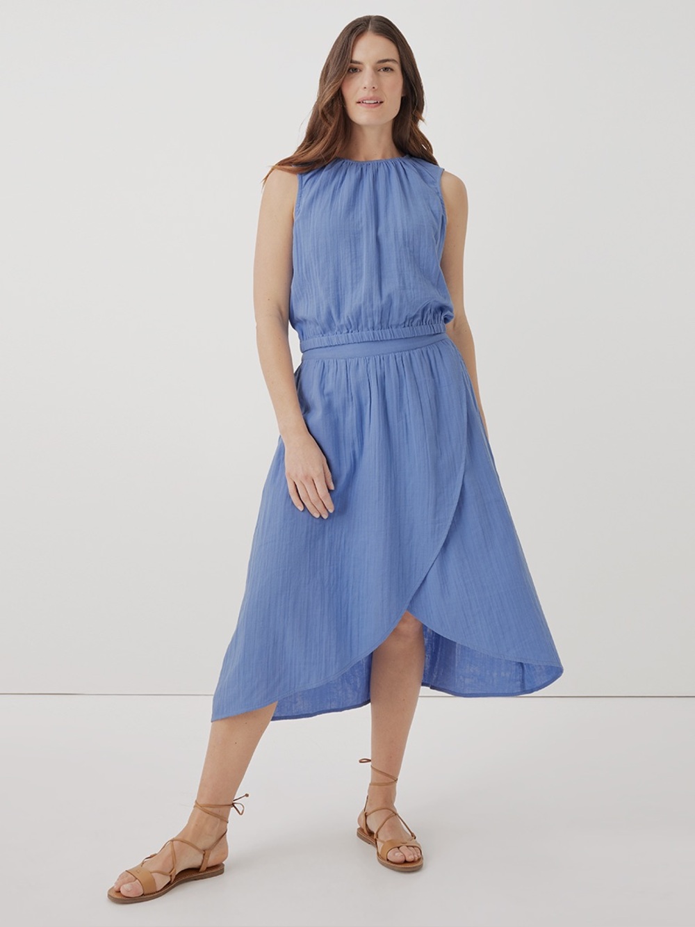 ‼️EUC: Pact Organic Blue Coastal Gauze Matching Skirt Set - L